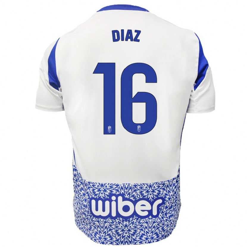 Danxen Uomo Maglia Víctor Díaz #16 Bianco Blu Kit Gara Away 2024/25 Maglietta