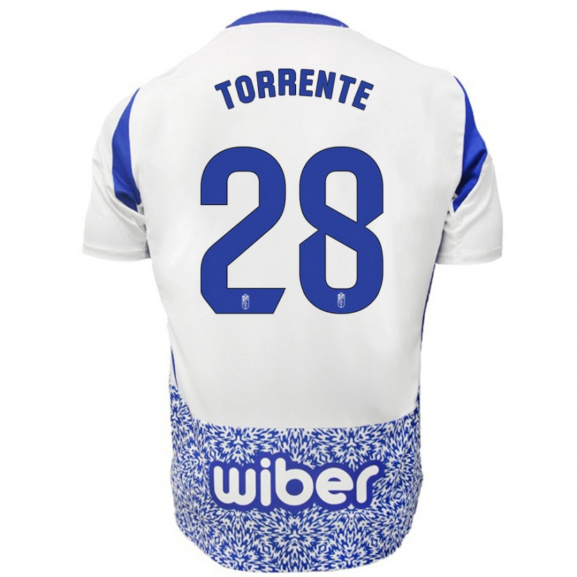 Danxen Uomo Maglia Raúl Torrente #28 Bianco Blu Kit Gara Away 2024/25 Maglietta
