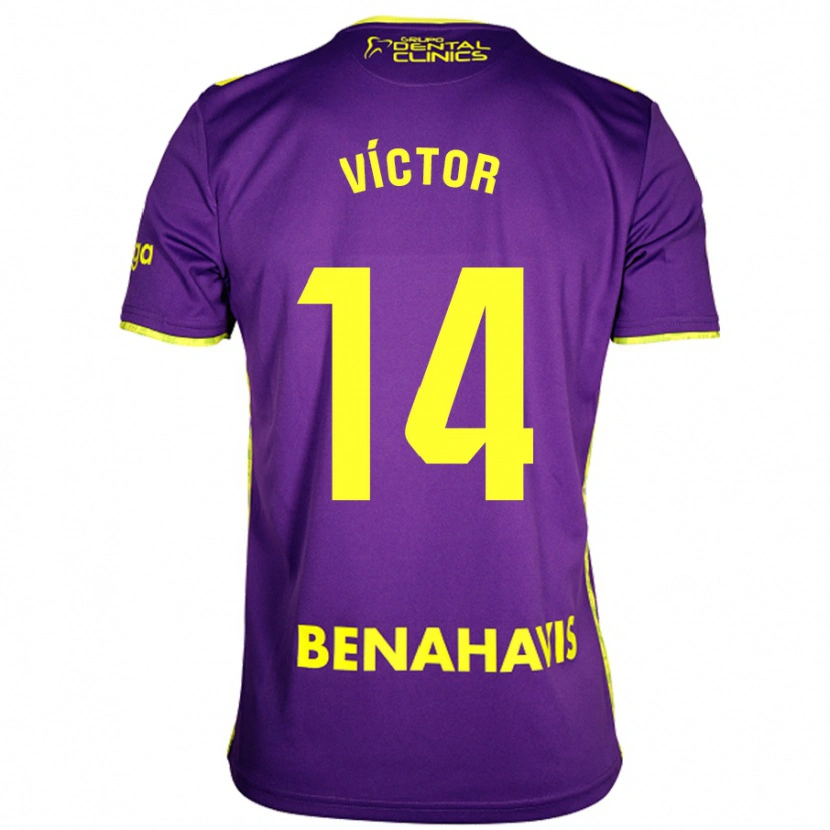 Danxen Uomo Maglia Víctor García #14 Viola Giallo Kit Gara Away 2024/25 Maglietta