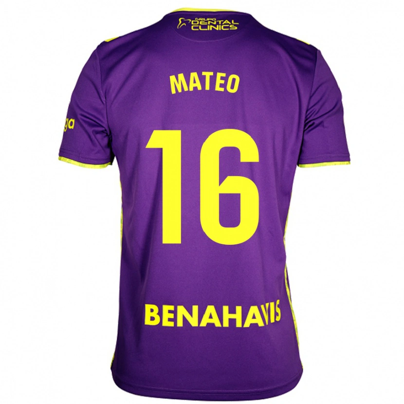 Danxen Uomo Maglia Ángel Mateo #16 Viola Giallo Kit Gara Away 2024/25 Maglietta