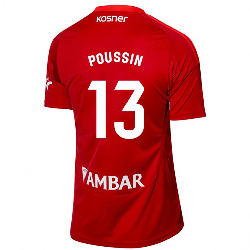 Danxen Uomo Maglia Gaëtan Poussin #13 Bianco Blu Kit Gara Away 2024/25 Maglietta