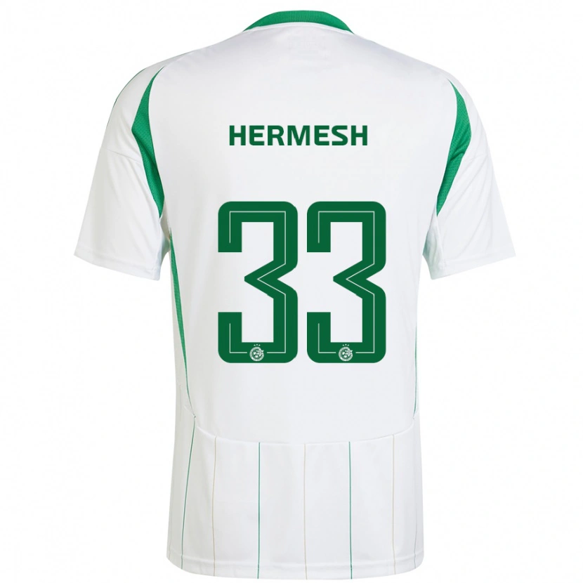 Danxen Uomo Maglia Liam Hermesh #33 Bianco Verde Kit Gara Away 2024/25 Maglietta