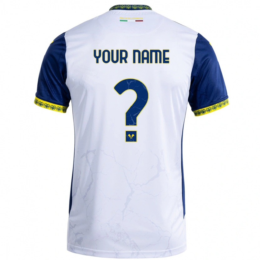 Danxen Uomo Maglia Il Tuo Nome #0 Bianco Blu Kit Gara Away 2024/25 Maglietta