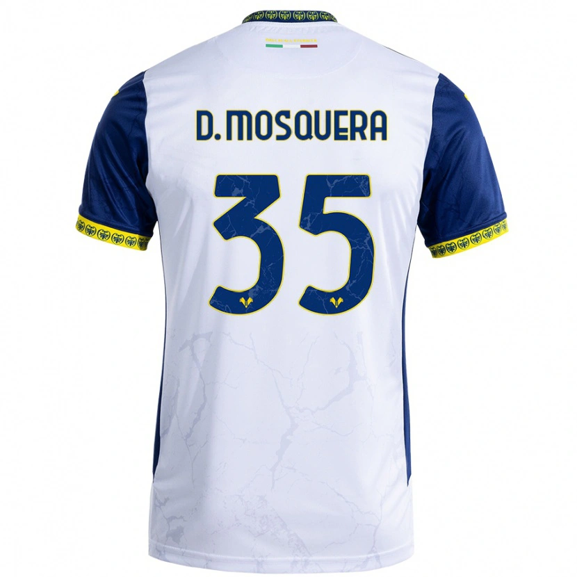 Danxen Uomo Maglia Daniel Mosquera #35 Bianco Blu Kit Gara Away 2024/25 Maglietta