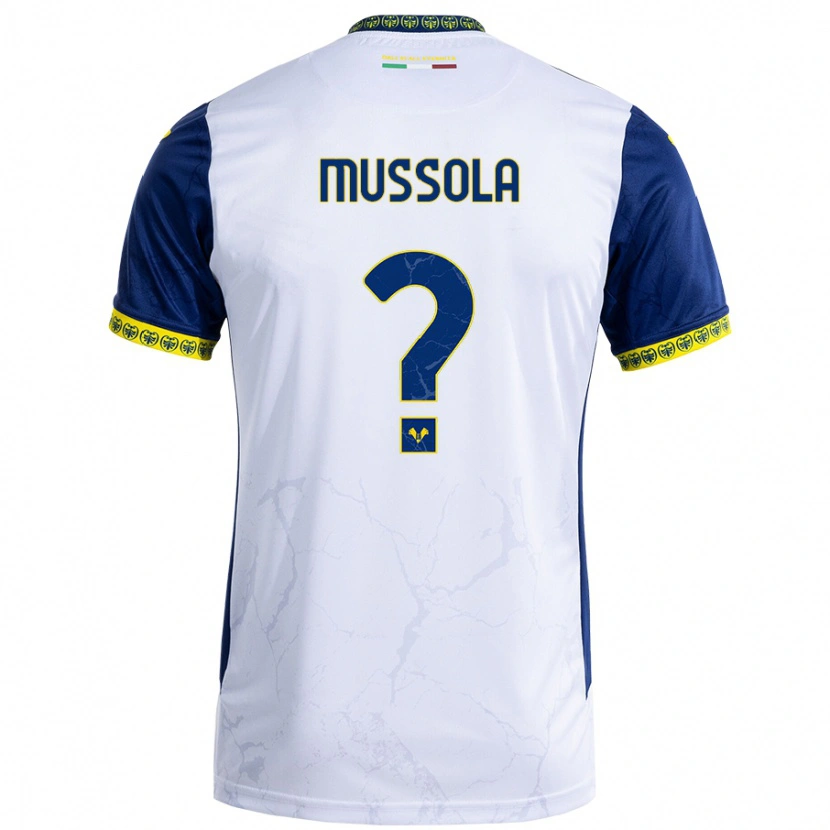 Danxen Uomo Maglia Matteo Mussola #0 Bianco Blu Kit Gara Away 2024/25 Maglietta