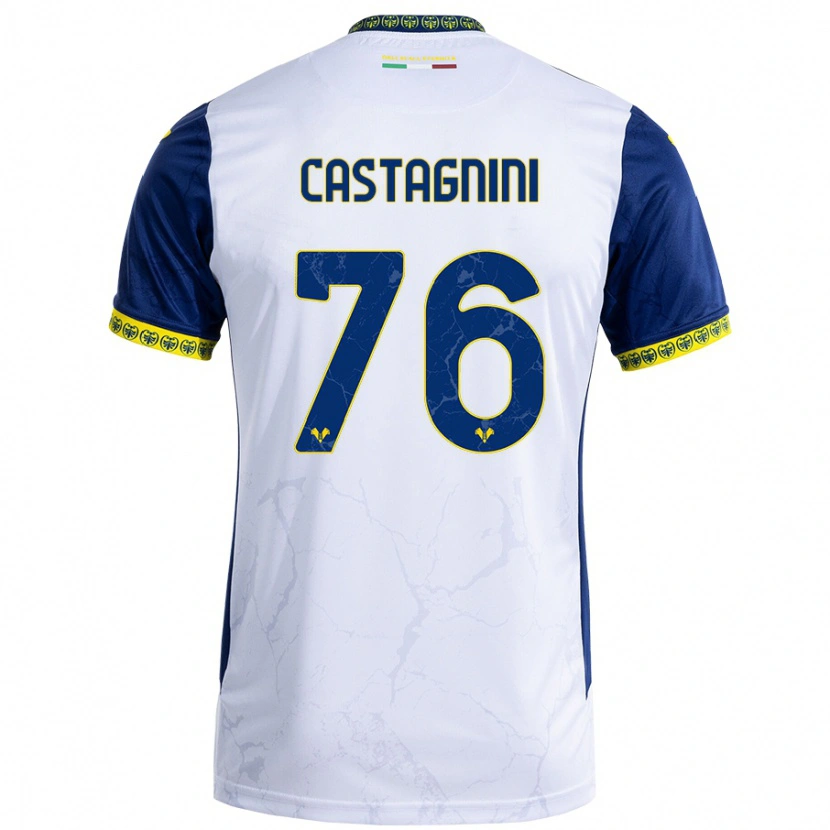 Danxen Uomo Maglia Mirko Castagnini #76 Bianco Blu Kit Gara Away 2024/25 Maglietta
