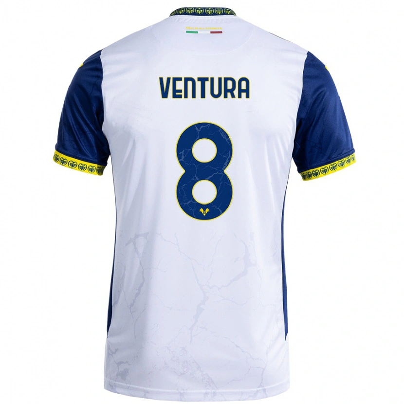 Danxen Uomo Maglia Ciro Ventura #8 Bianco Blu Kit Gara Away 2024/25 Maglietta