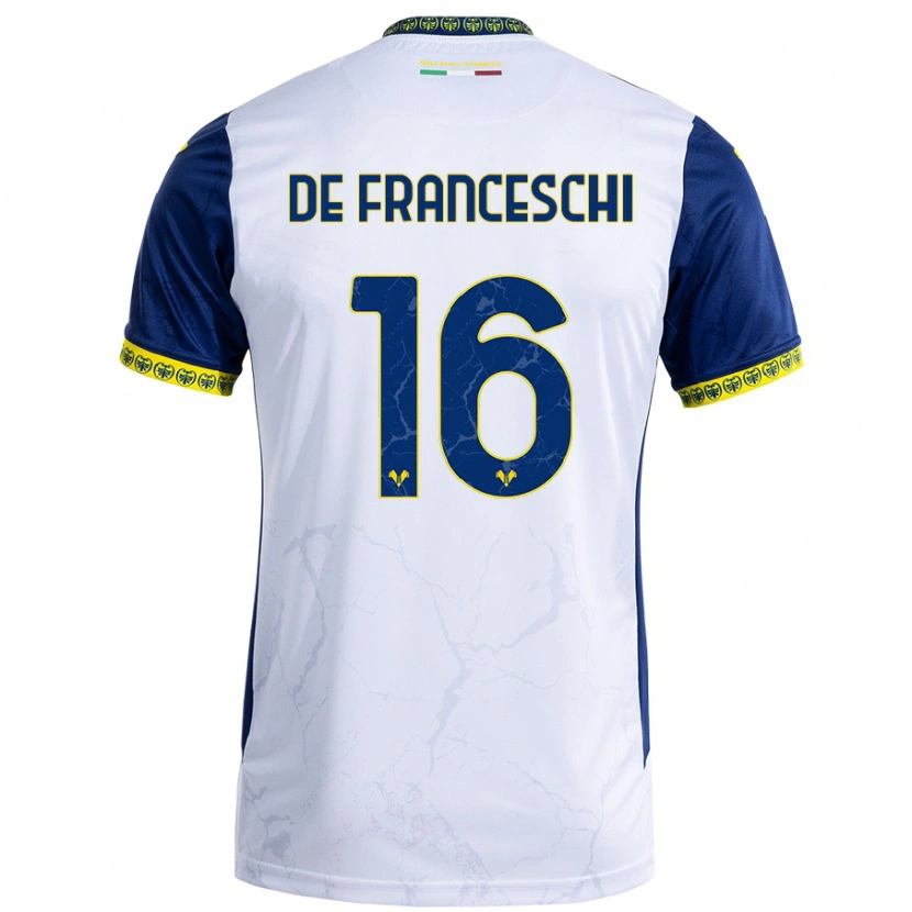 Danxen Uomo Maglia Edoardo De Franceschi #16 Bianco Blu Kit Gara Away 2024/25 Maglietta
