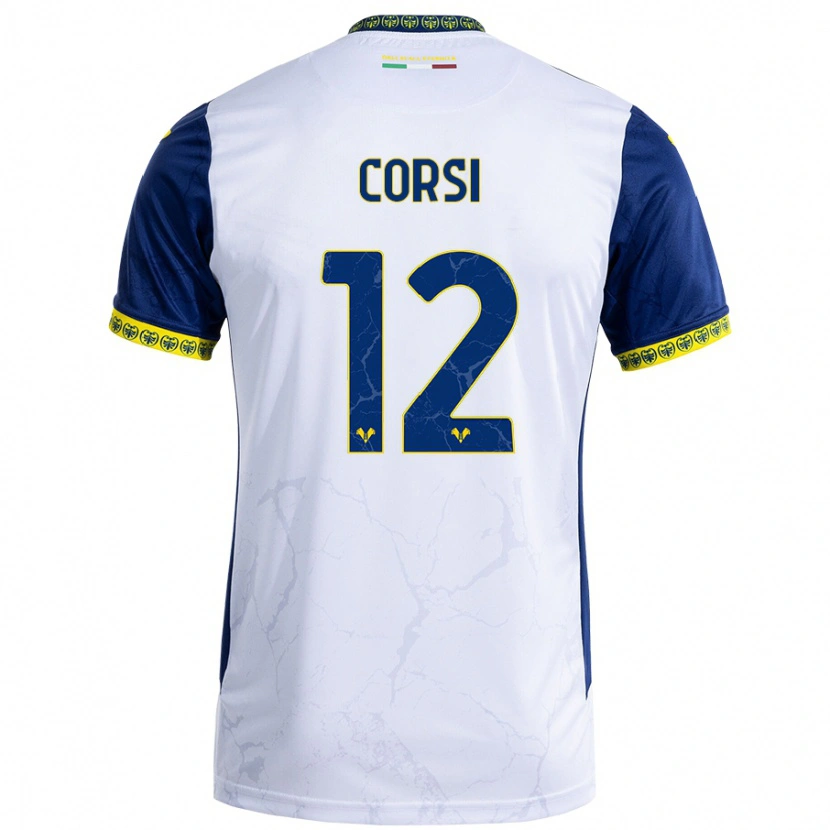 Danxen Uomo Maglia Sara Corsi #12 Bianco Blu Kit Gara Away 2024/25 Maglietta