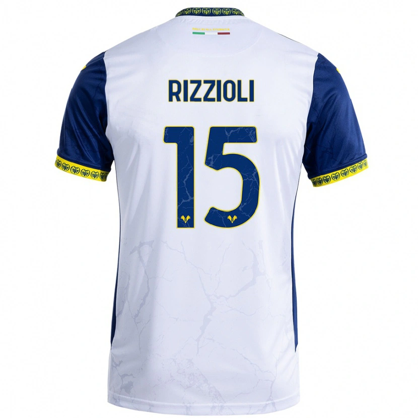 Danxen Uomo Maglia Gaia Rizzioli #15 Bianco Blu Kit Gara Away 2024/25 Maglietta