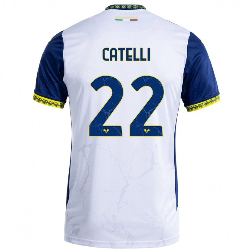 Danxen Uomo Maglia Anna Catelli #22 Bianco Blu Kit Gara Away 2024/25 Maglietta