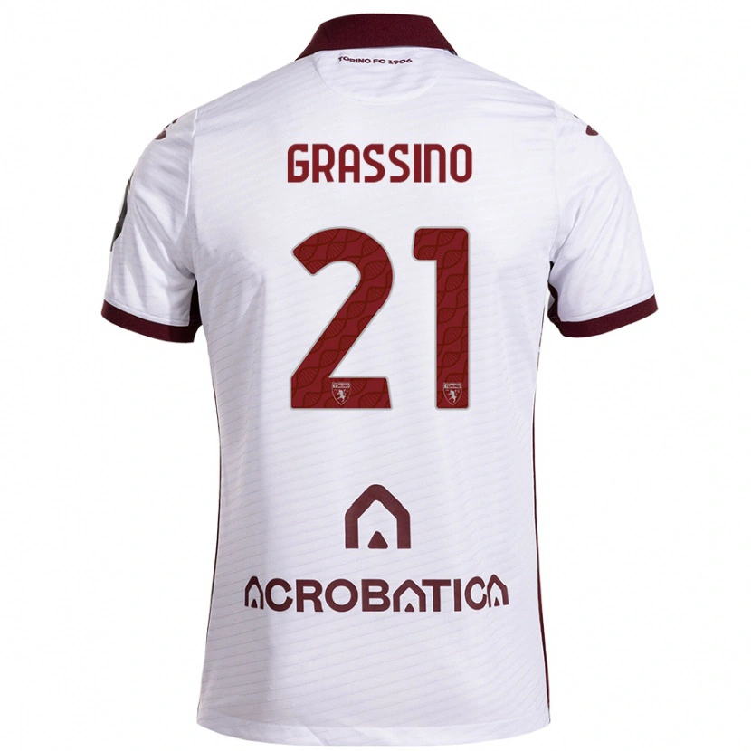 Danxen Uomo Maglia Giulia Grassino #21 Bianco Marrone Kit Gara Away 2024/25 Maglietta
