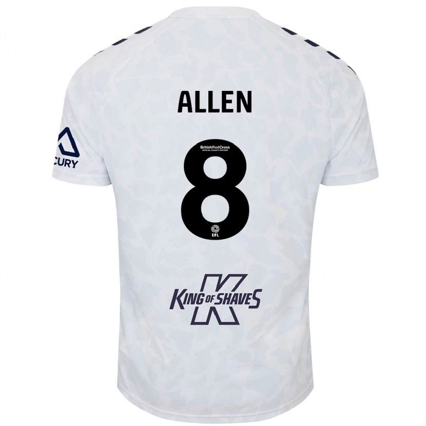 Danxen Uomo Maglia Jamie Allen #8 Bianco Kit Gara Away 2024/25 Maglietta