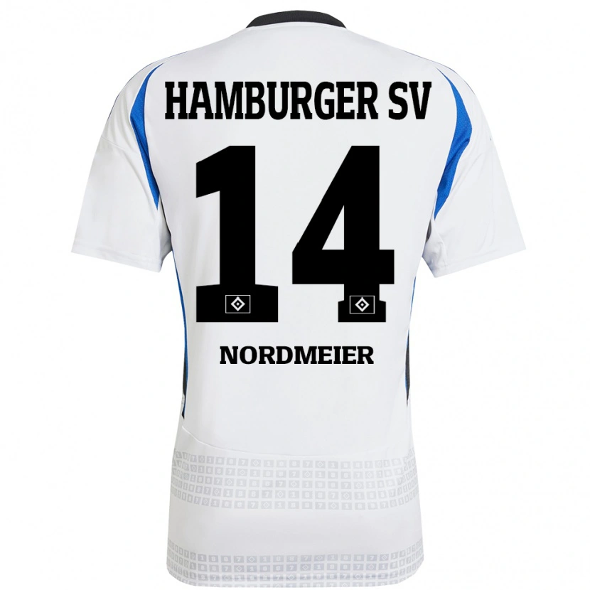 Danxen Donna Maglia Quentin Nordmeier #14 Bianco Blu Kit Gara Home 2024/25 Maglietta