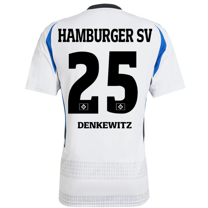 Danxen Donna Maglia Nick Denkewitz #25 Bianco Blu Kit Gara Home 2024/25 Maglietta