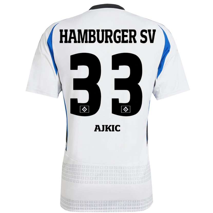 Danxen Donna Maglia Selim Ajkic #33 Bianco Blu Kit Gara Home 2024/25 Maglietta