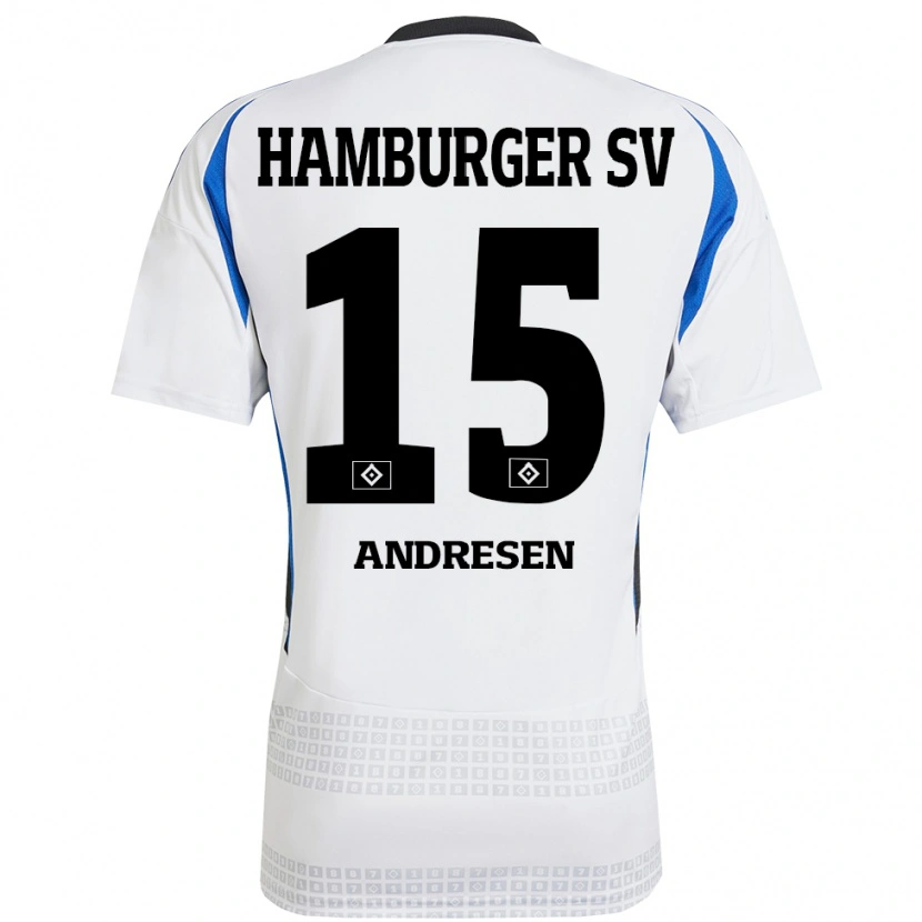 Danxen Donna Maglia Bent Andresen #15 Bianco Blu Kit Gara Home 2024/25 Maglietta