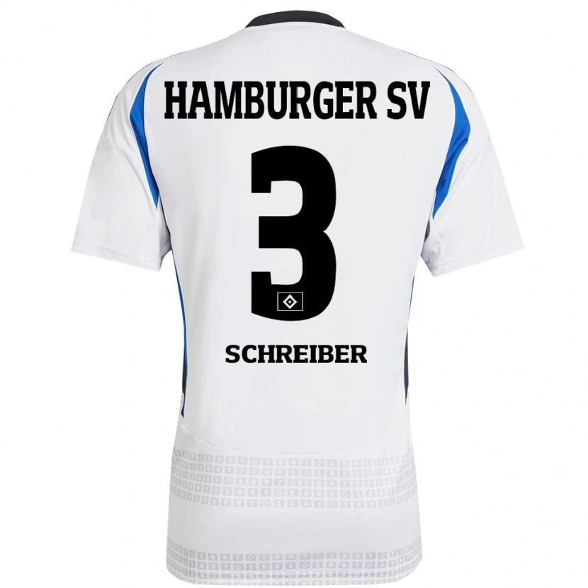 Danxen Donna Maglia David Schreiber #3 Bianco Blu Kit Gara Home 2024/25 Maglietta