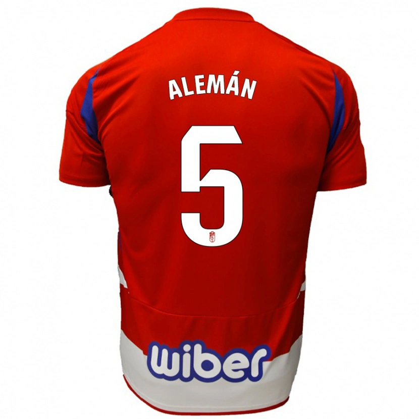 Danxen Donna Maglia Carlos Alemán #5 Rosso Bianco Blu Kit Gara Home 2024/25 Maglietta