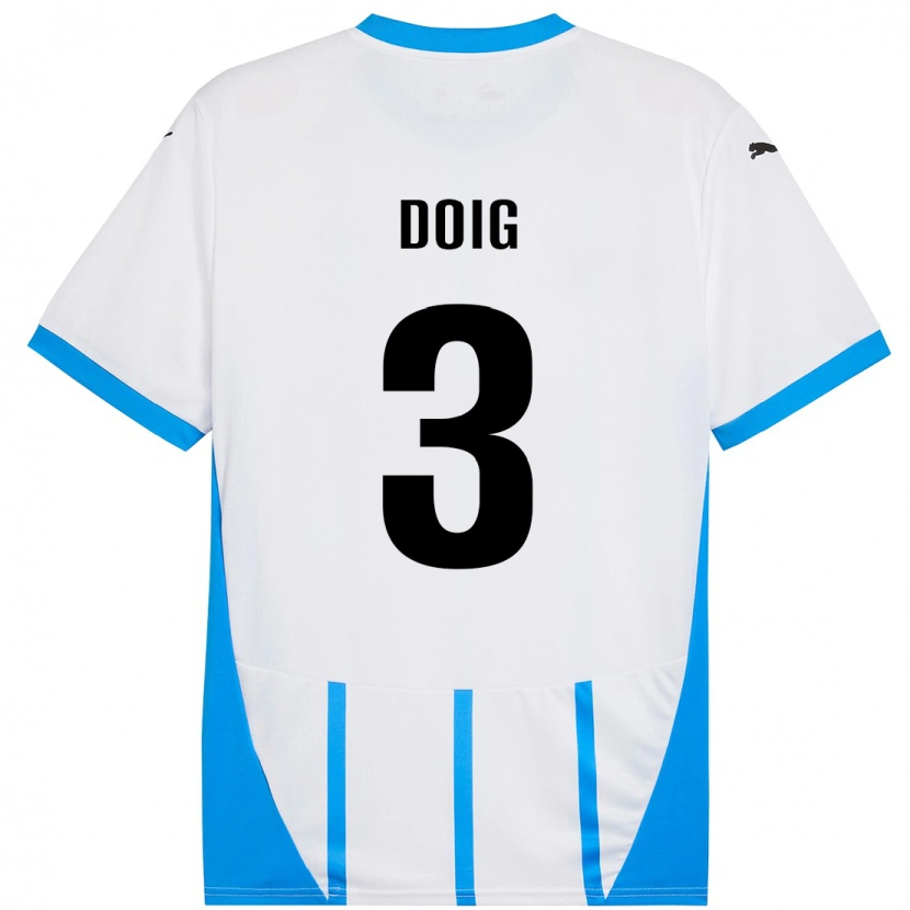 Danxen Donna Maglia Josh Doig #3 Bianco Blu Kit Gara Away 2024/25 Maglietta
