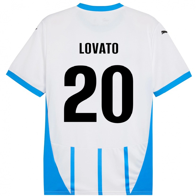 Danxen Donna Maglia Matteo Lovato #20 Bianco Blu Kit Gara Away 2024/25 Maglietta