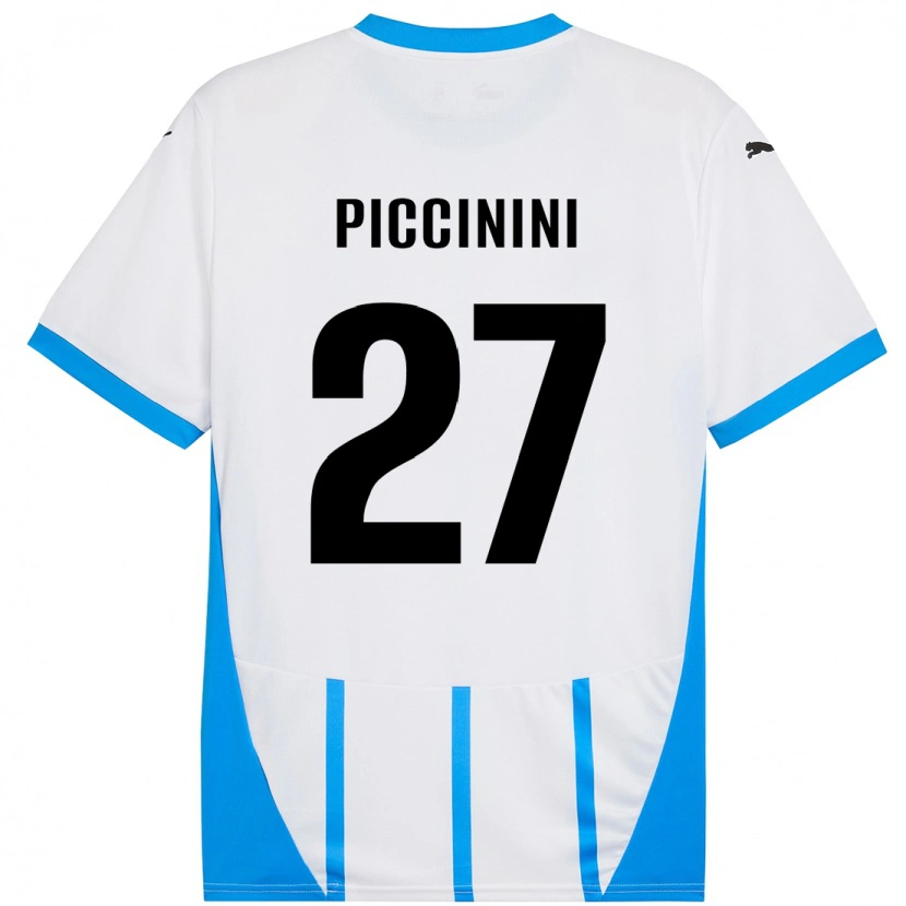 Danxen Donna Maglia Stefano Piccinini #27 Bianco Blu Kit Gara Away 2024/25 Maglietta