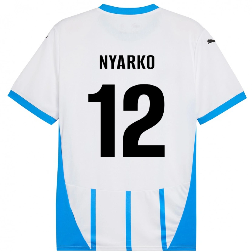 Danxen Donna Maglia Lorenzo Nyarko #12 Bianco Blu Kit Gara Away 2024/25 Maglietta