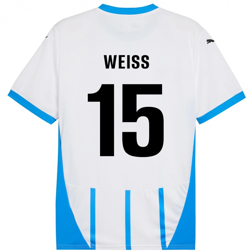 Danxen Donna Maglia David Weiss #15 Bianco Blu Kit Gara Away 2024/25 Maglietta