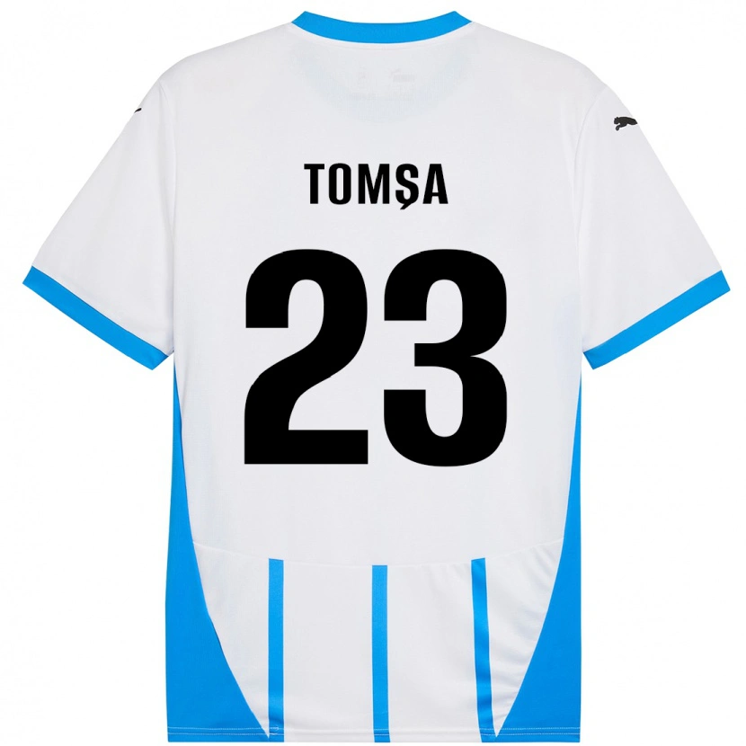 Danxen Donna Maglia Troy Tomșa #23 Bianco Blu Kit Gara Away 2024/25 Maglietta