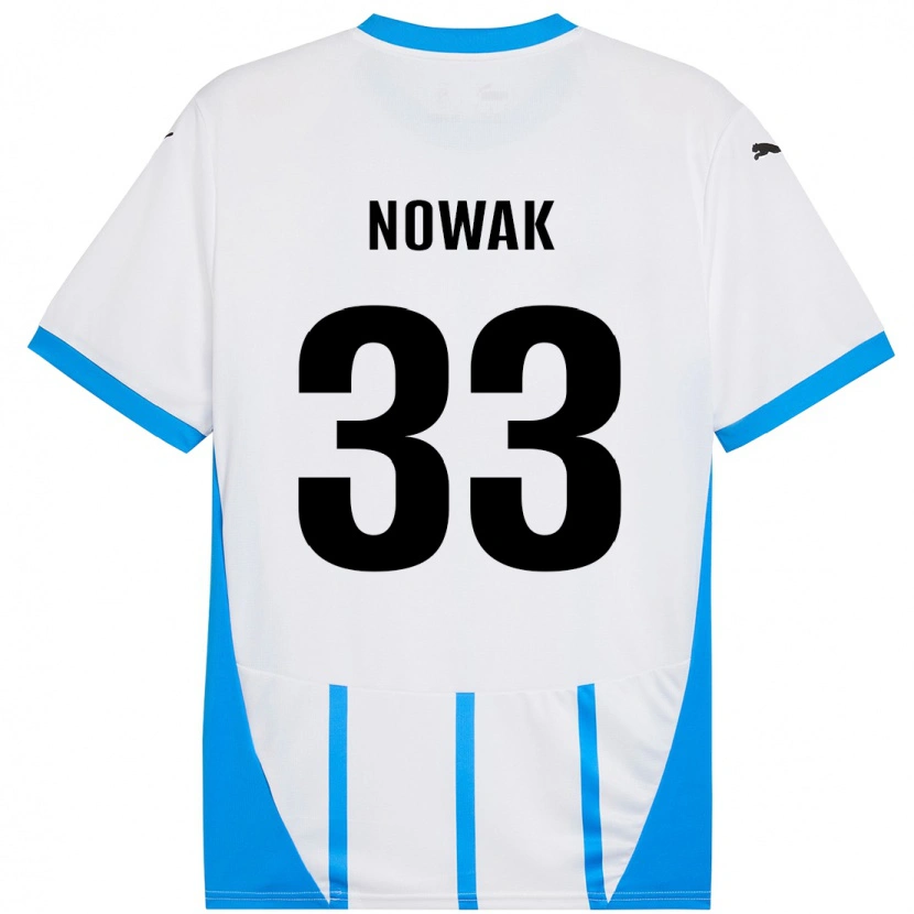 Danxen Donna Maglia Julie Nowak #33 Bianco Blu Kit Gara Away 2024/25 Maglietta