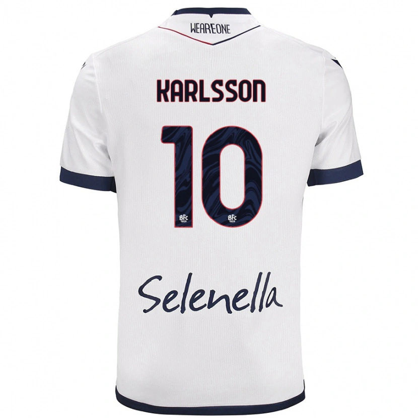 Danxen Donna Maglia Jesper Karlsson #10 Bianco Blu Reale Kit Gara Away 2024/25 Maglietta