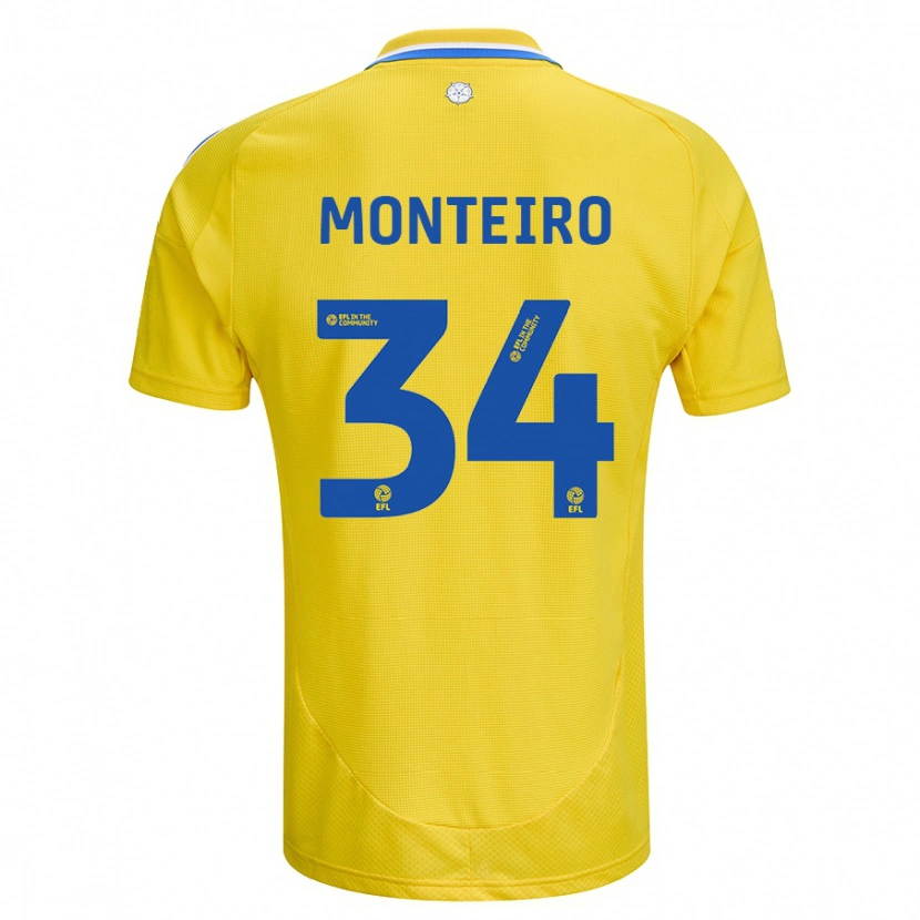 Danxen Donna Maglia Diogo Monteiro #34 Giallo Blu Kit Gara Away 2024/25 Maglietta