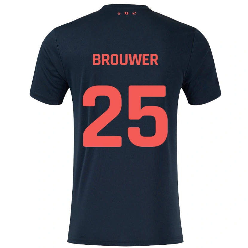 Danxen Donna Maglia Michael Brouwer #25 Nero Rosso Kit Gara Away 2024/25 Maglietta
