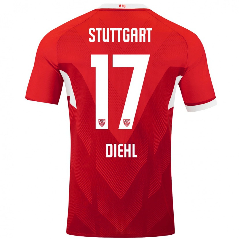 Danxen Donna Maglia Justin Diehl #17 Rosso Bianco Kit Gara Away 2024/25 Maglietta