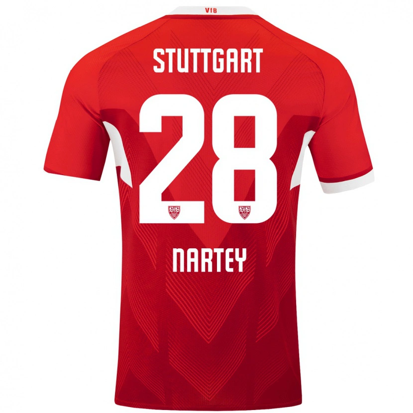 Danxen Donna Maglia Nikolas Nartey #28 Rosso Bianco Kit Gara Away 2024/25 Maglietta