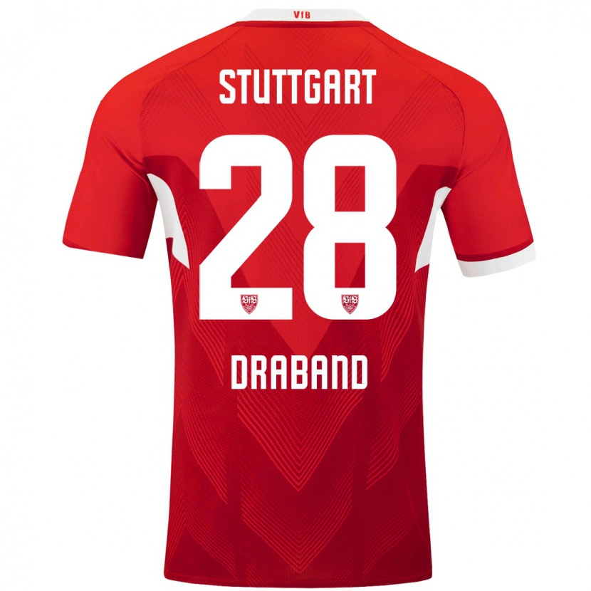 Danxen Donna Maglia Dominik Draband #28 Rosso Bianco Kit Gara Away 2024/25 Maglietta