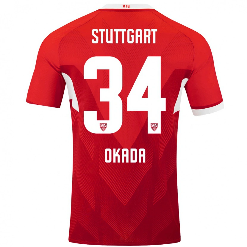 Danxen Donna Maglia Rei Okada #34 Rosso Bianco Kit Gara Away 2024/25 Maglietta