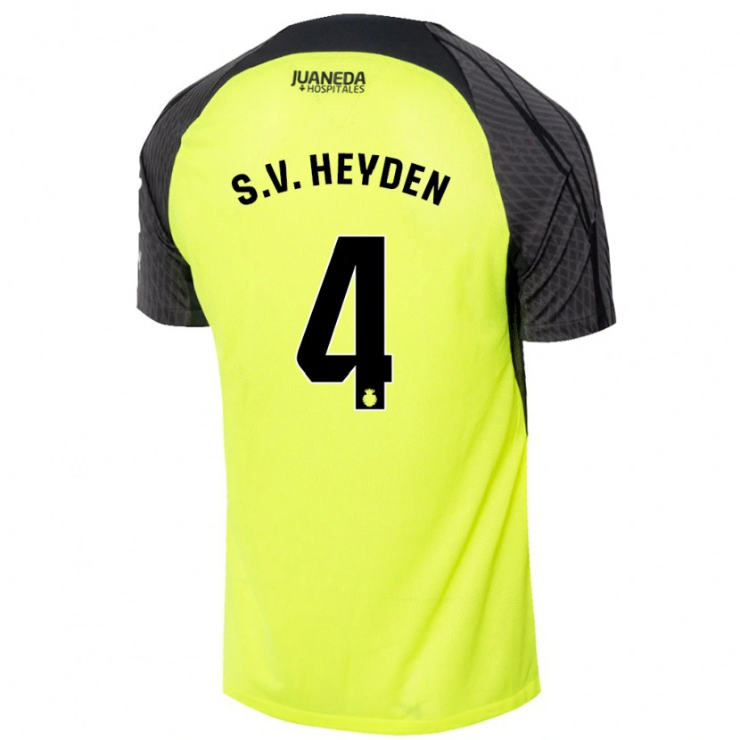 Danxen Donna Maglia Siebe Van Der Heyden #4 Verde Fluorescente Nero Kit Gara Away 2024/25 Maglietta