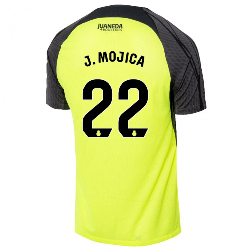 Danxen Donna Maglia Johan Mojica #22 Verde Fluorescente Nero Kit Gara Away 2024/25 Maglietta