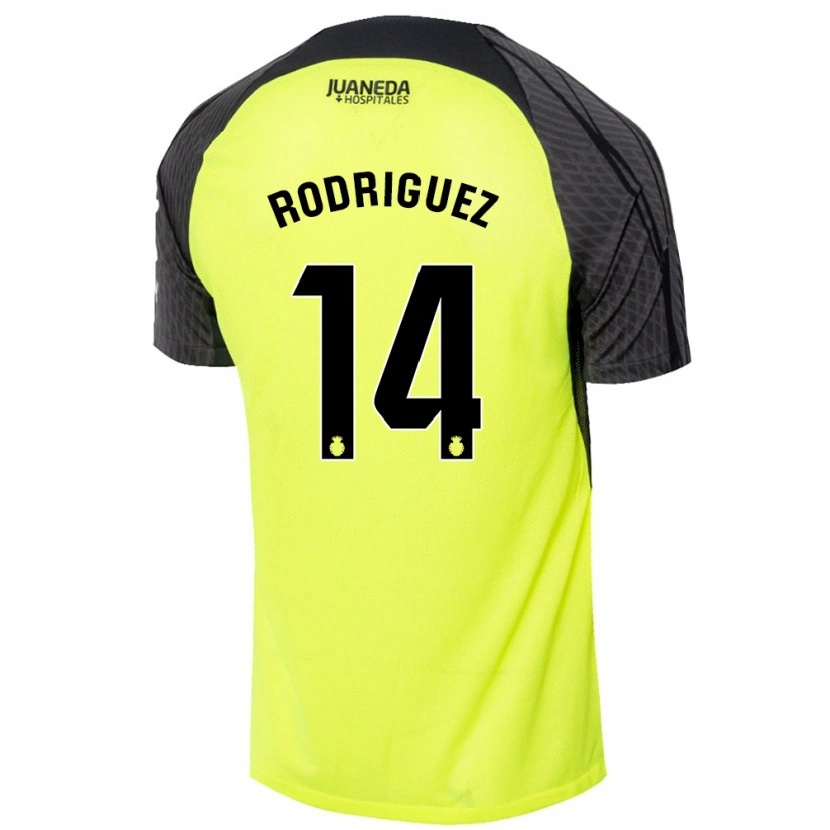 Danxen Donna Maglia Diego Rodríguez #14 Verde Fluorescente Nero Kit Gara Away 2024/25 Maglietta
