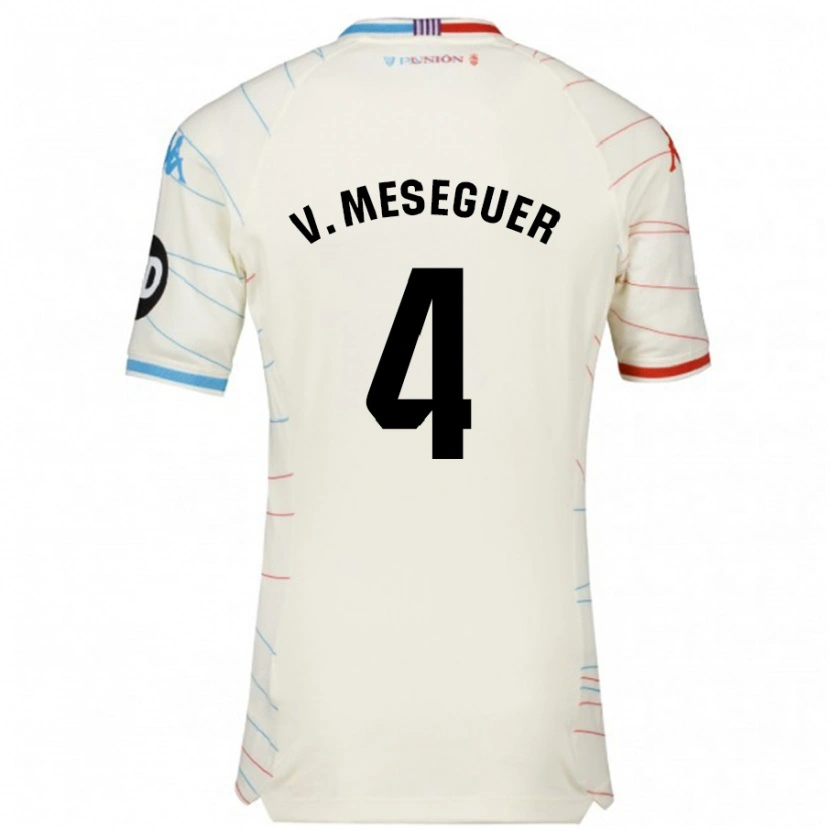 Danxen Donna Maglia Víctor Meseguer #4 Bianco Rosso Blu Kit Gara Away 2024/25 Maglietta