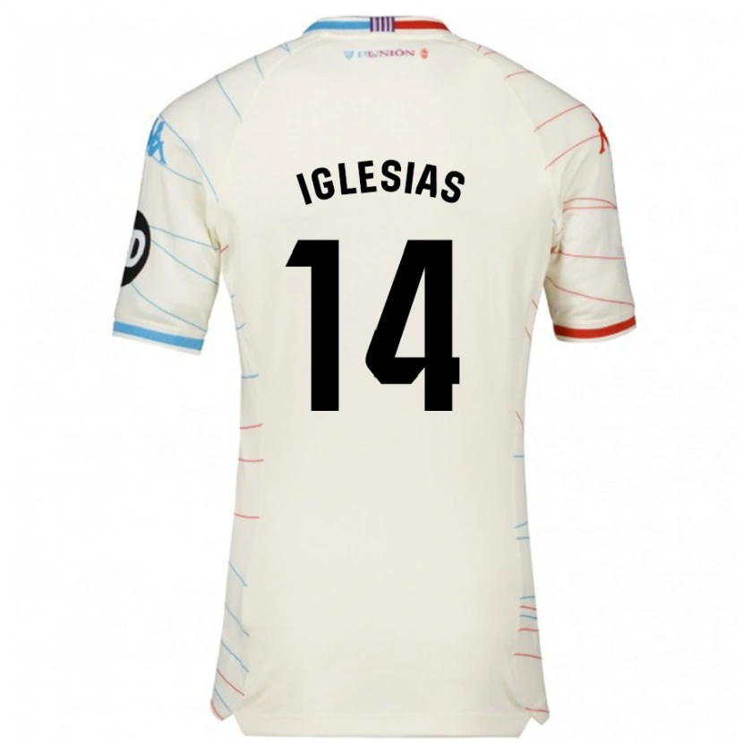 Danxen Donna Maglia Koke Iglesias #14 Bianco Rosso Blu Kit Gara Away 2024/25 Maglietta