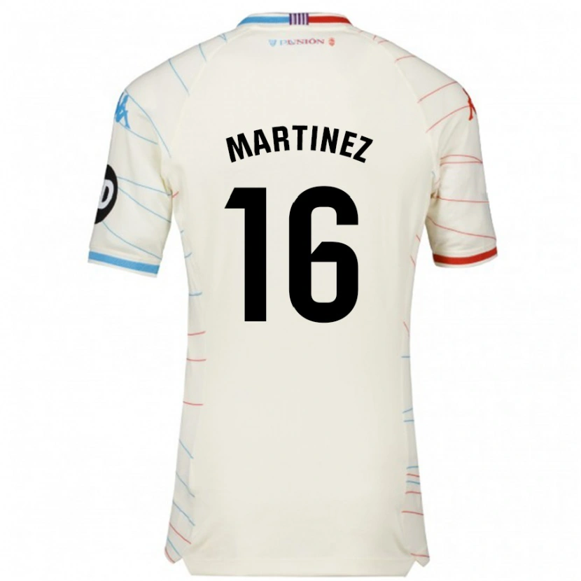 Danxen Donna Maglia Jesús Martínez #16 Bianco Rosso Blu Kit Gara Away 2024/25 Maglietta