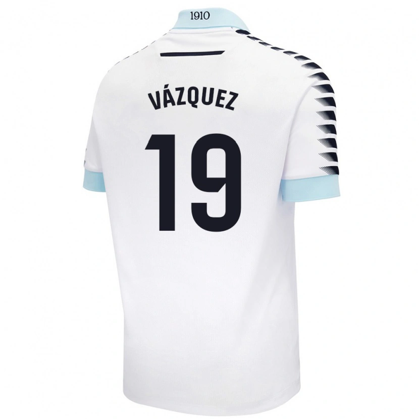 Danxen Donna Maglia Borja Vázquez #19 Bianco Blu Kit Gara Away 2024/25 Maglietta