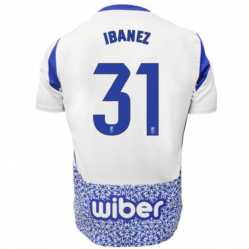 Danxen Donna Maglia Alba Ibáñez #31 Bianco Blu Kit Gara Away 2024/25 Maglietta