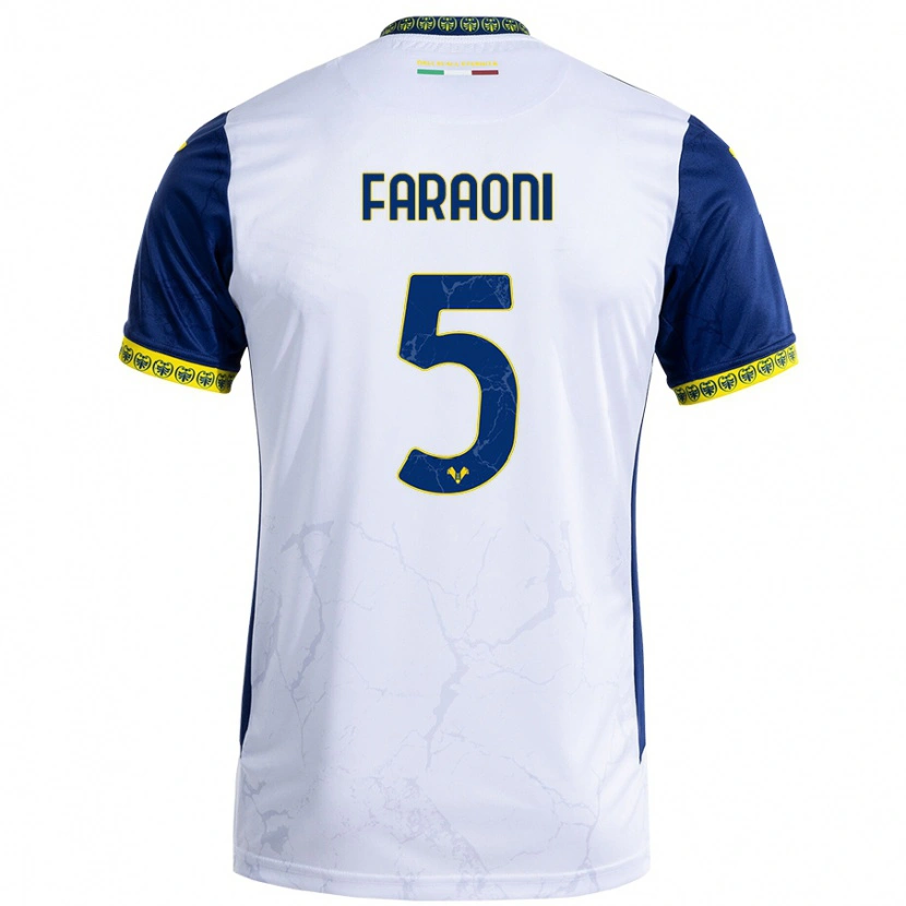 Danxen Donna Maglia Davide Faraoni #5 Bianco Blu Kit Gara Away 2024/25 Maglietta