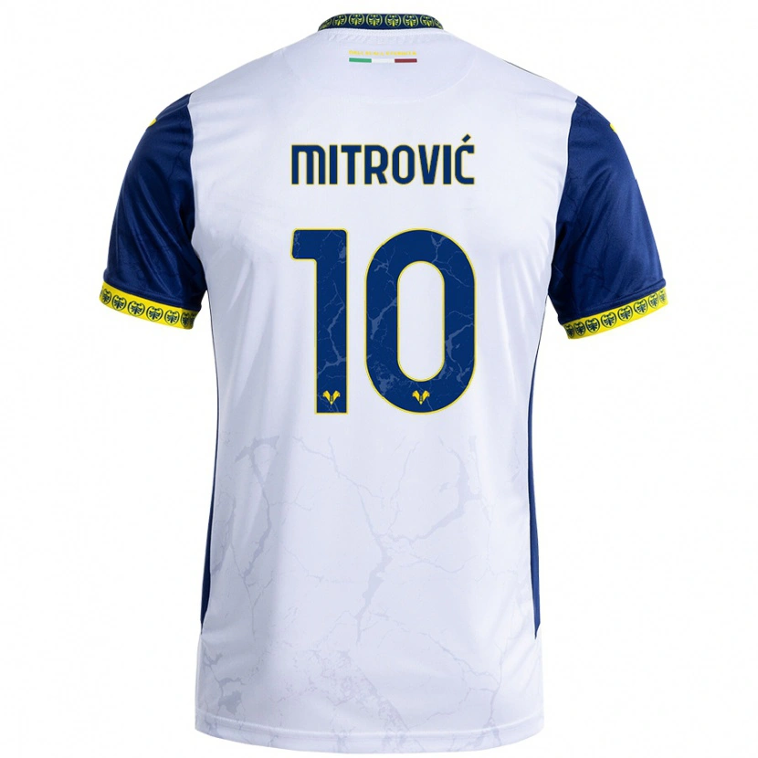 Danxen Donna Maglia Stefan Mitrović #10 Bianco Blu Kit Gara Away 2024/25 Maglietta