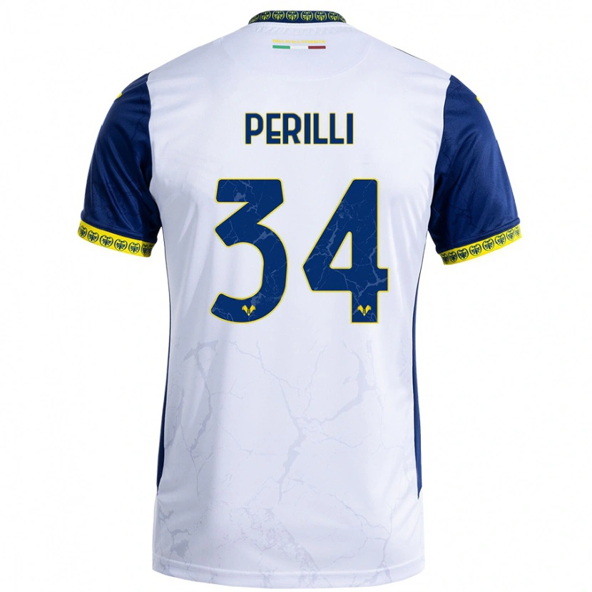 Danxen Donna Maglia Simone Perilli #34 Bianco Blu Kit Gara Away 2024/25 Maglietta