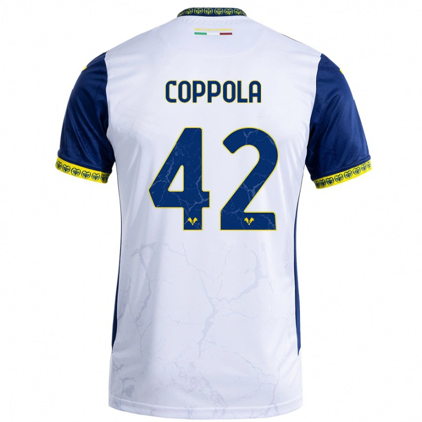 Danxen Donna Maglia Diego Coppola #42 Bianco Blu Kit Gara Away 2024/25 Maglietta