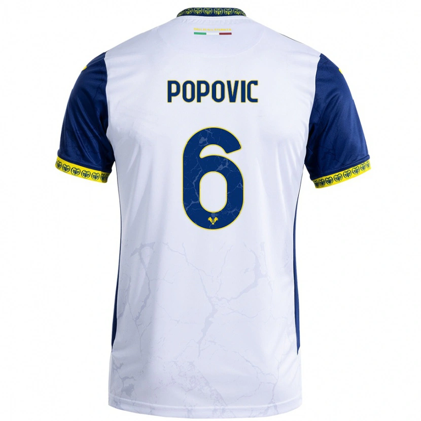 Danxen Donna Maglia Andrej Popovic #6 Bianco Blu Kit Gara Away 2024/25 Maglietta
